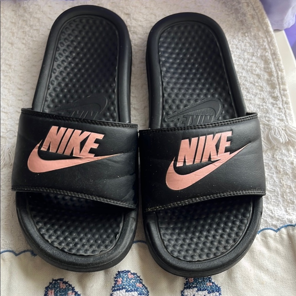 Nike Black and Pink Slides